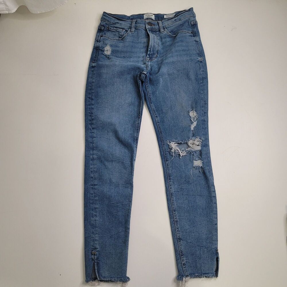 Kensie Ultimate High Rise Skinny Jeans Distressed Raw Hem Ankle Slit W27 Trendy